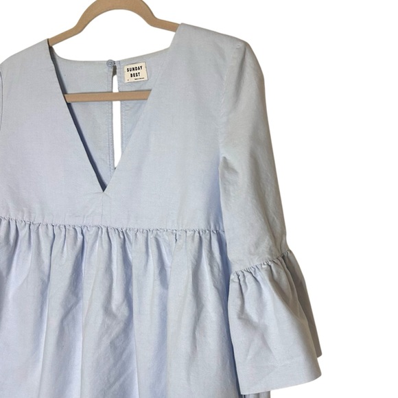 Aritzia Sunday Best Sky Blue Bell Sleeve Mini Dress- Size Medium - Picture 8 of 14